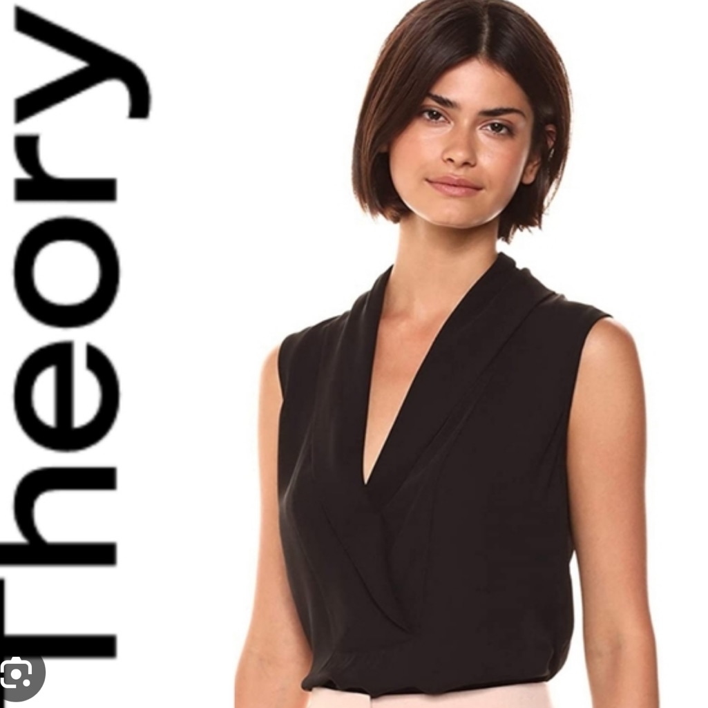 Theory Black Sleeveless Shawl Collar Shell Size Small